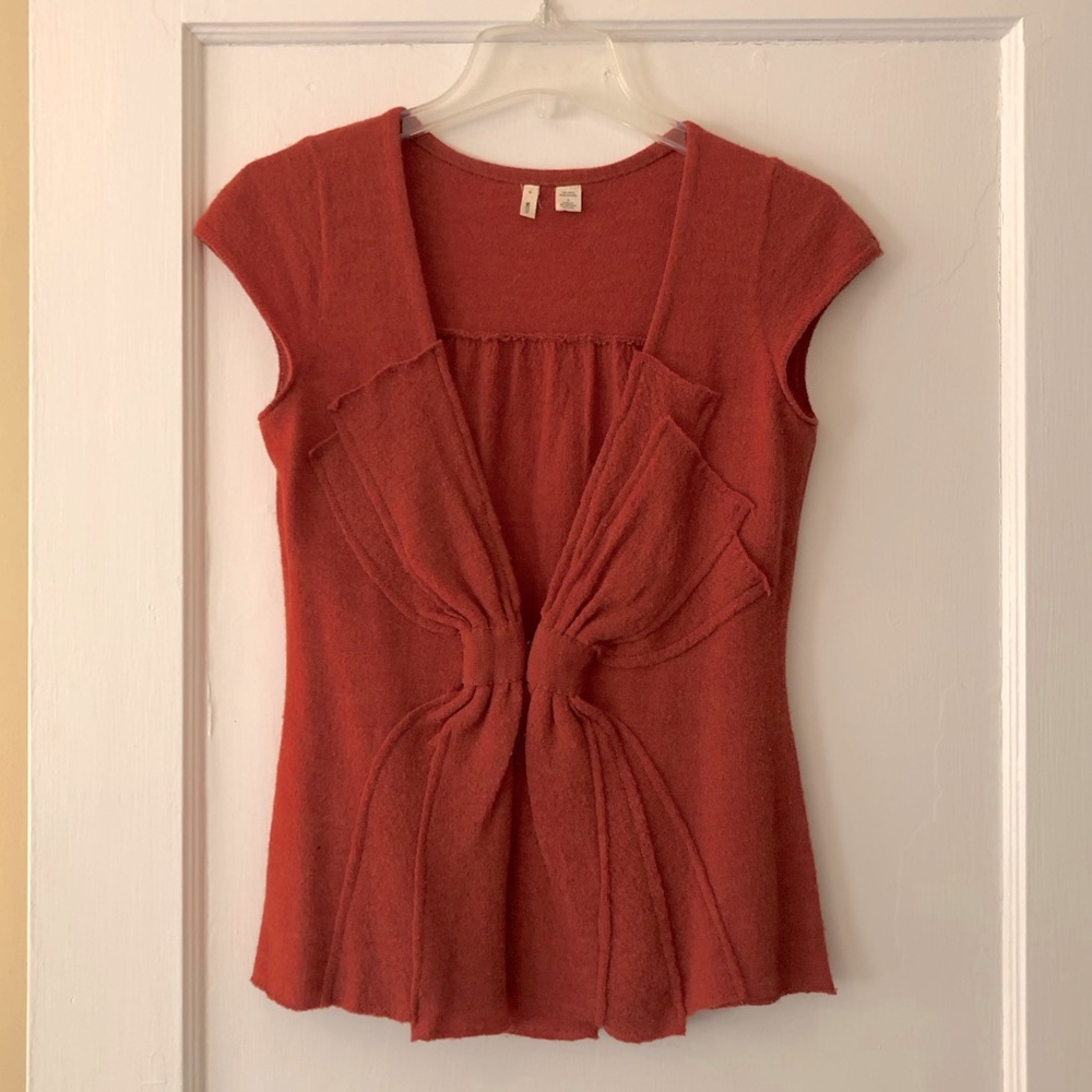 Anthropologie Moth Orange/Rust Wool Bow Front Sweater Vest - size Small